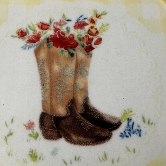 Pioneer Woman Stoneware Coasters Set of 4, Pig/Cowboy Hat/Cow/Boots Country/Farm - Picture 5 of 12